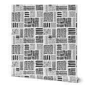 Modern minimal aztec patchwork geometric hand drawn ink shapes monochrome black and white