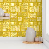 Modern minimal mudcloth aztec patchwork geometric hand drawn ink shapes ochre yellow summer