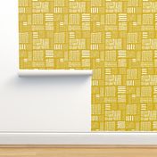 Modern minimal mudcloth aztec patchwork geometric hand drawn ink shapes ochre yellow summer