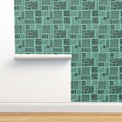 Modern minimal mudcloth aztec patchwork geometric hand drawn ink shapes mint green black