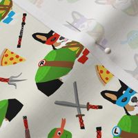 tri corgi ninja turtle - dog, dogs, cartoon, costume, halloween fabric - cream