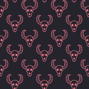 Pink horned skulls on black