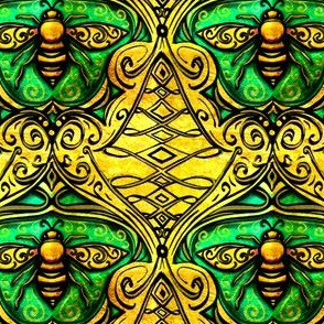 Art Nouveau enameled bee damask