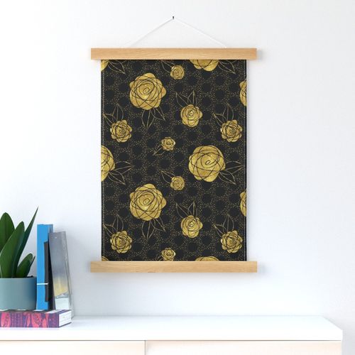 Roses on Polka Dots ~ Gold Black