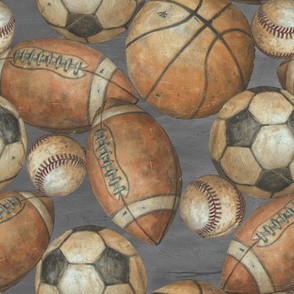 Be the Ball Sports Fabric- Baseball, Football, Soccer, Basketball on Gray