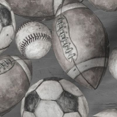 Be the Ball Sports Fabric- Soccer, Baseball, Football and Basketball Grayscale