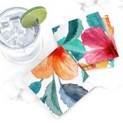 Colorful Watercolor Hibiscus on Clean White - large print