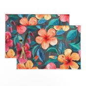 Colorful Watercolor Hibiscus on Dark Charcoal - large print