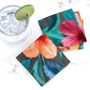 Colorful Watercolor Hibiscus on Dark Charcoal - large print