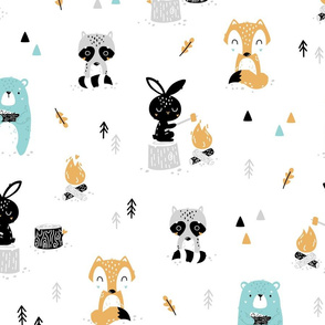 Scandi Woodland - cute forest animals - white