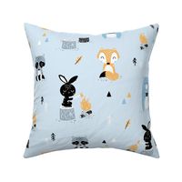 Scandi Woodland - cute forest animals - baby blue