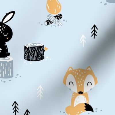 Scandi Woodland - cute forest animals - baby blue