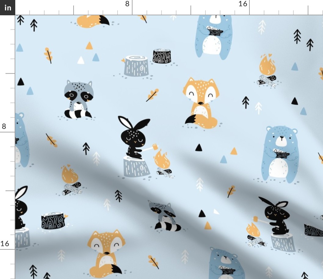 Scandi Woodland - cute forest animals - baby blue