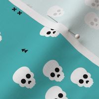 Minimal geometric skulls and arrows design halloween horror print gender neutral blue
