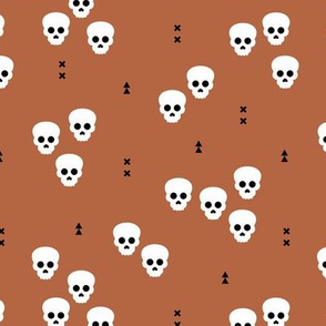 Minimal geometric skulls and arrows design halloween horror print gender neutral copper fall brown