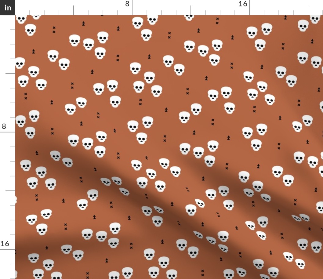 Minimal geometric skulls and arrows design halloween horror print gender neutral copper fall brown