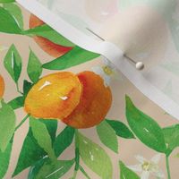 Watercolor Oranges and flowers - on taupe