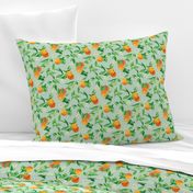 Watercolor Oranges and flowers - on green