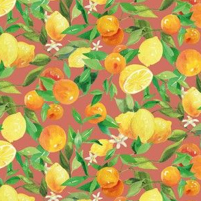Watercolor Oranges and Lemons - on brown