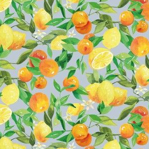 Watercolor Oranges and Lemons - on teal