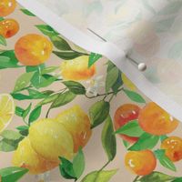 Watercolor Oranges and Lemons - on taupe