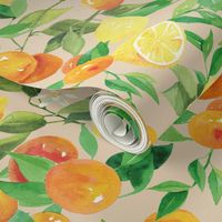 Watercolor Oranges and Lemons - on taupe