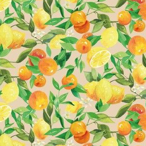 Watercolor Oranges and Lemons - on taupe