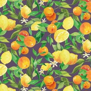 Watercolor Oranges and Lemons - on blue