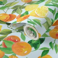 Watercolor Oranges and Lemons - on light blue