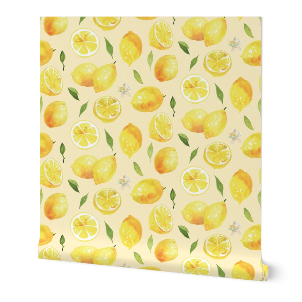 Watercolor Lemons - on yellow