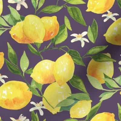 Watercolor Lemons - on indigo