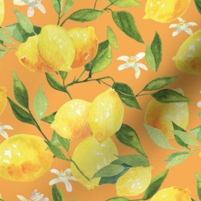 Watercolor Lemons - on orange