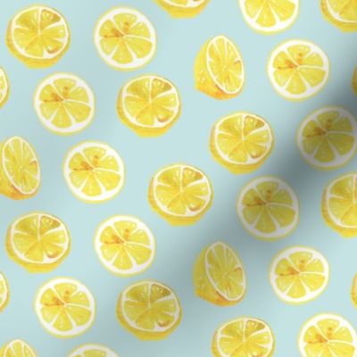 Watercolor Lemon Slices Polka-dots - light teal
