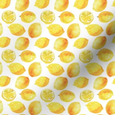 Watercolor Lemons Polka dots - yellow and white
