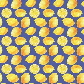Watercolor Lemons Polka dots - yellow and blue