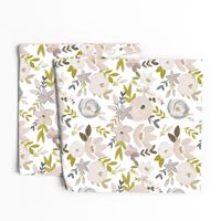 Modern Fall Floral Nudes and Neutrals - White Background 