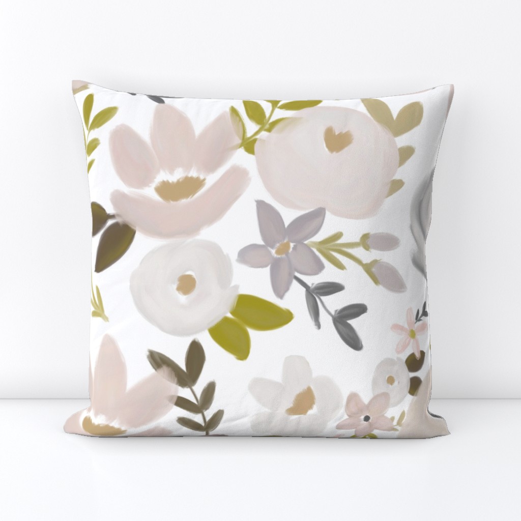 Modern Fall Floral Nudes and Neutrals - White Background - LARGE scale 