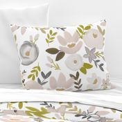 Modern Fall Floral Nudes and Neutrals - White Background - LARGE scale 