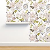 Modern Fall Floral Nudes and Neutrals - White Background - LARGE scale 