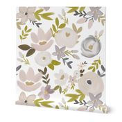 Modern Fall Floral Nudes and Neutrals - White Background - LARGE scale 