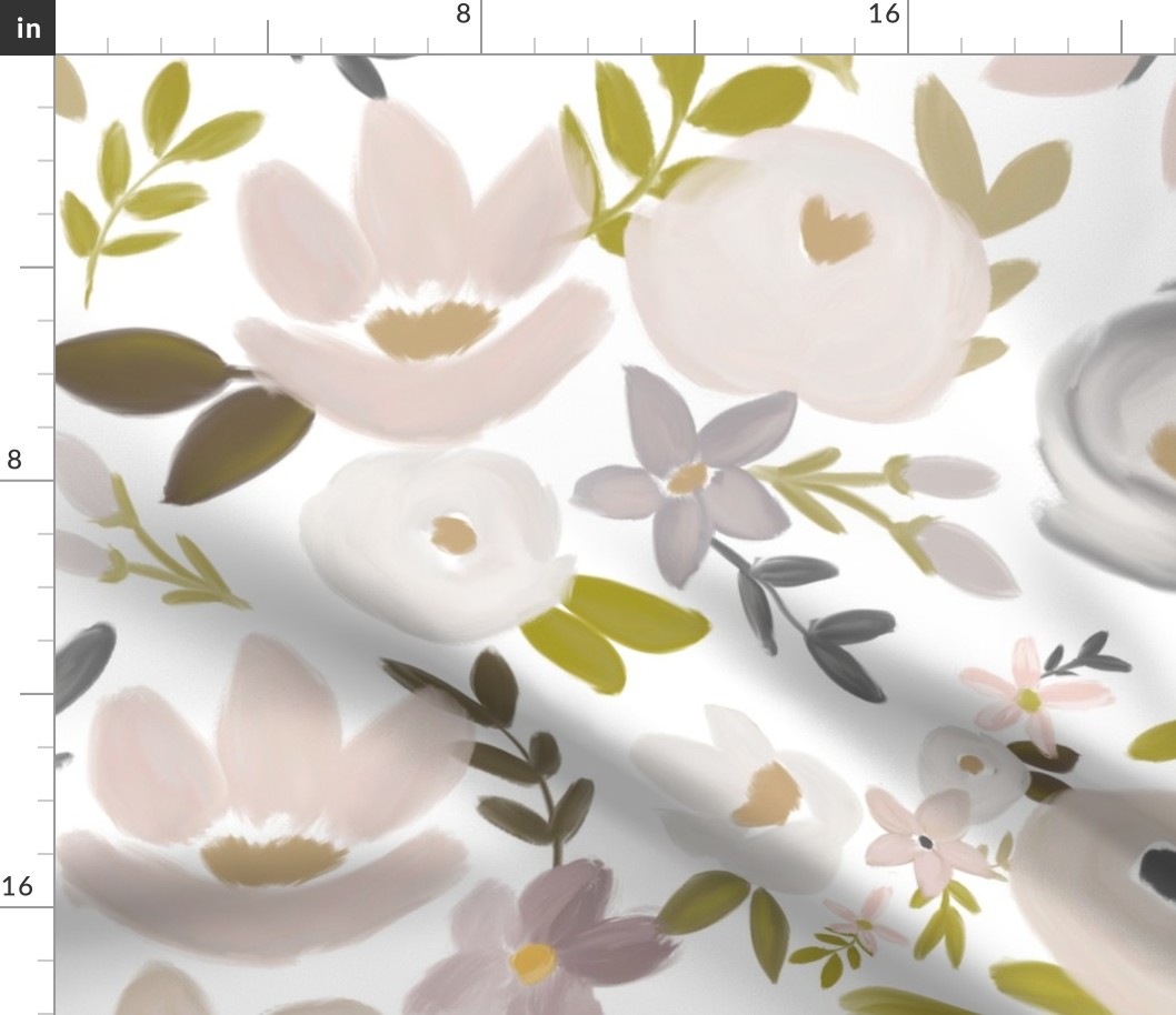 Modern Fall Floral Nudes and Neutrals - White Background - LARGE scale 