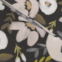 Modern Moody Fall Floral Nudes and Neutrals - Charcoal 