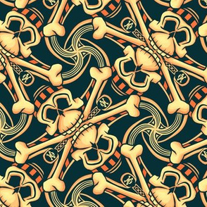 ★ SKULL PLAID ★ Black, Orange, Beige - Large Scale / Collection : Pirates Tessellations - Skull and Crossbones Prints