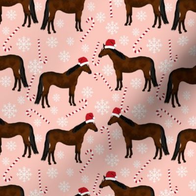 horse christmas fabric - candy cane, peppermint, snowflake, xmas, christmas fabric - pink
