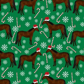 horse christmas fabric - candy cane, peppermint, snowflake, xmas, christmas fabric - green