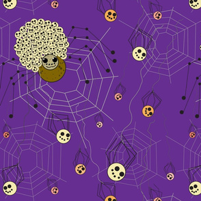 Mama and spiderlings in purple background