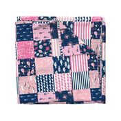 ROTATED - nautical wholecloth cheater quilt fabric navy and pink fabric