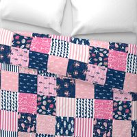 ROTATED - nautical wholecloth cheater quilt fabric navy and pink fabric