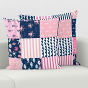 ROTATED - nautical wholecloth cheater quilt fabric navy and pink fabric