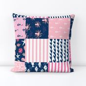 ROTATED - nautical wholecloth cheater quilt fabric navy and pink fabric